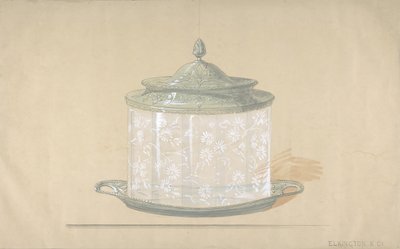 Design til en glasæske med sølvbund og låg, 1820-65. af George Richards Elkington