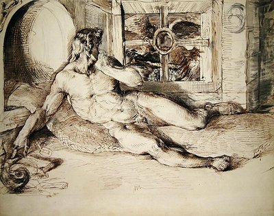 En liggende yngling forskrækket af en ugle af George Richmond