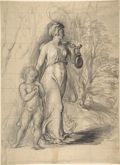 Hagar og Ismael i ørkenen (forside); to portrætstudier af kunstnerens hustru og en studie af et ben og en torso (bagside) af George Richmond