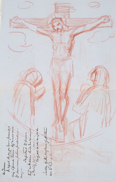 Study of Crucifixion, c.1857 (rødt og sort kridt på gråblåt lagt vandmærkepapir) af George Richmond
