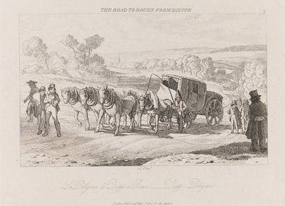 Vej til Rouen fra Dieppe, Diligence, ca. 1821 (ætsning) af George Robert Lewis