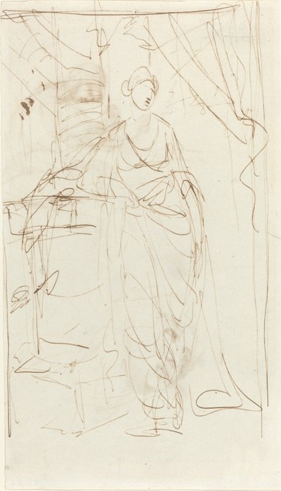 En elegant dame i klassisk kjole [recto] af George Romney