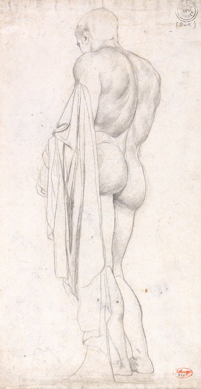 Bagside af en stående klassisk mandsfigur af George Romney