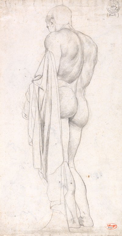 Bagfra-billede af en stående klassisk mandlig figur af George Romney