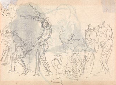 Studie i figurkomposition: Mænd, der afværger et angreb på deres familier af George Romney