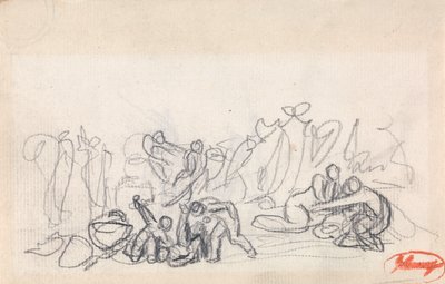 En gruppe figurer, muligvis kvinder og børn, der leger af George Romney