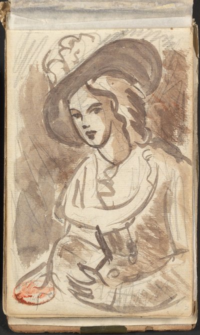 Halvfigurportræt af en dame med hat af George Romney