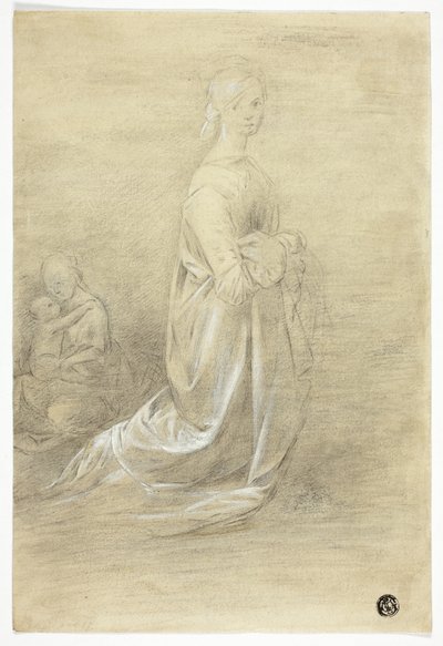 Knælende kvinde, siddende mor og barn af George Romney