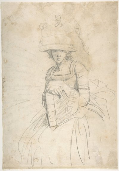 Dame med en bog (forsiden); Skitse til placering af farver på en palet (bagsiden) af George Romney