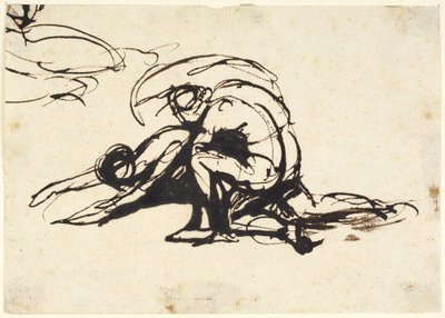 En nøgen figur, der bøjer sig over en liggende figur af George Romney