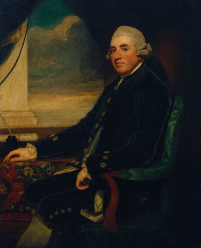 Portræt af den første jarl af Farnham, siddende, trekvart længde, ved et åbent vindue af George Romney