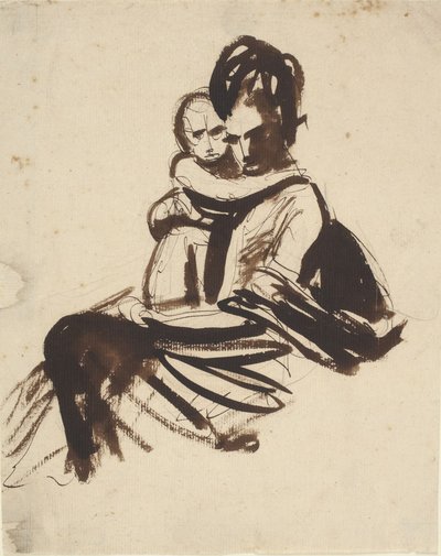 Portrætstudie af en siddende kvinde, der holder et barn af George Romney