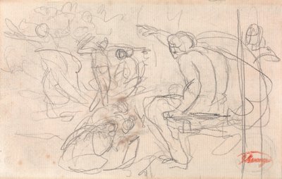 Muligvis siddende figur, der afsiger dom over en knælende figur af George Romney