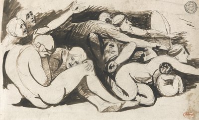 Fængselsscene (pensel og blæk over grafit på papir) af George Romney