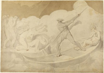 Psyche blev sejlet over Styx fra Apuleius, »Det gyldne æsel«, VI, 18 af George Romney