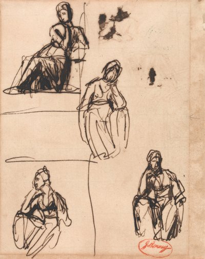 Siddende og halvt knælende kvinde af George Romney