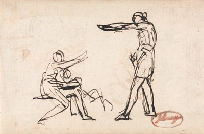 Stående figur truer en mor og et barn af George Romney