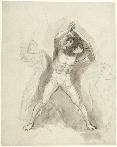 Stående mandlig nøgenfigur med skjold af George Romney