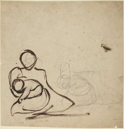 Studier af en siddende kvinde, der holder et barn af George Romney