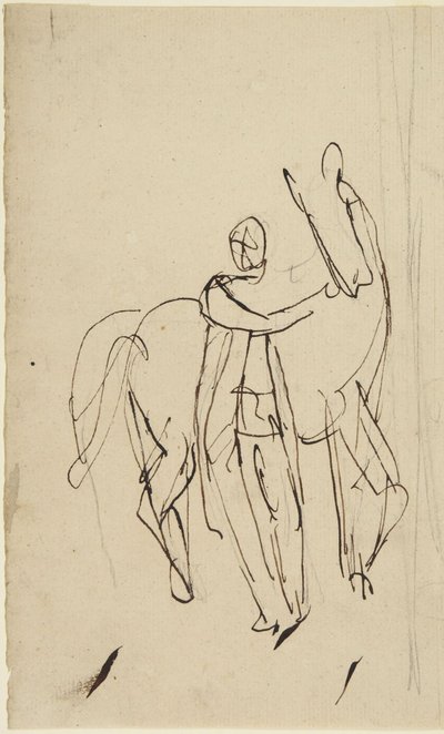 Studie til et portræt af en mand, der står sammen med en hest af George Romney
