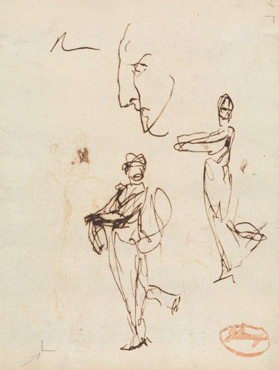 Studie af to figurer og et ansigt af George Romney