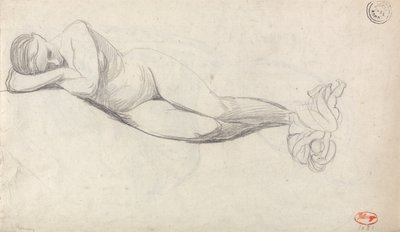 Studie af en liggende nøgenfigur og en siddende kvinde, der trøstes af et barn af George Romney