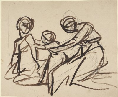 Studie af to siddende kvinder med et barn af George Romney
