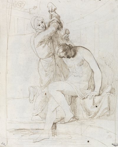 The Bath of Bathsheba (pen og brunt blæk på lagt papir) af George Romney