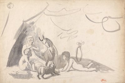 Tre børn med en hund og en ged af George Romney