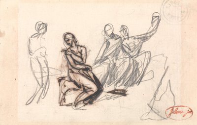 Tre siddende figurer og en stående figur af George Romney