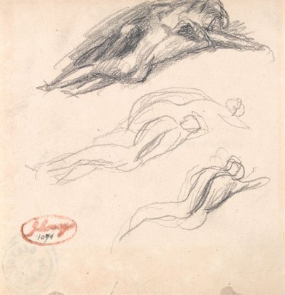 Tre skitser af en sovende figur, sandsynligvis Adam og Eva, til værket »Satan opdages ved Evas øre« af George Romney