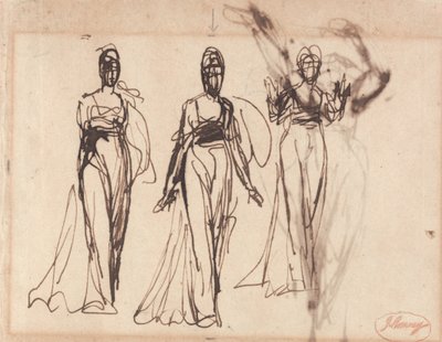 Tre studier af en stående kvinde, muligvis Lady MacBeth af George Romney