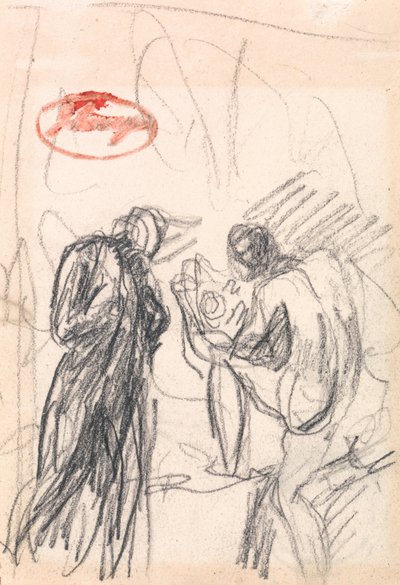 To figurer med en knælende mandlig nøgenfigur af George Romney