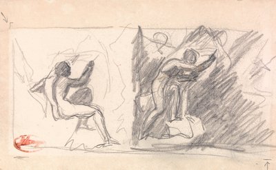 To skitser: Siddende mandlig nøgen, set bagfra; stående figur, gestikulerende af George Romney