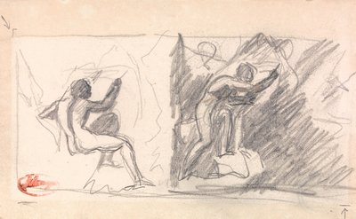 To skitser: Siddende mandlig nøgenfigur, set bagfra; Stående figur, der gestikulerer af George Romney