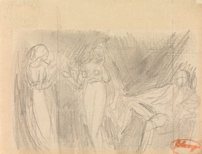 To kvinder og en siddende mand af George Romney