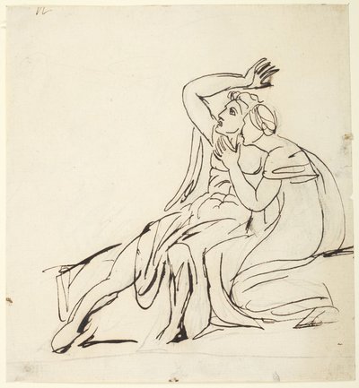 To siddende figurer; på bagsiden: studier af grupper med tre figurer af George Romney