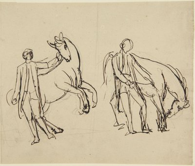 To studier til et portræt af en mand med en hest af George Romney