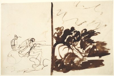 To studier af en gruppe figurer, der peger mod højre af George Romney
