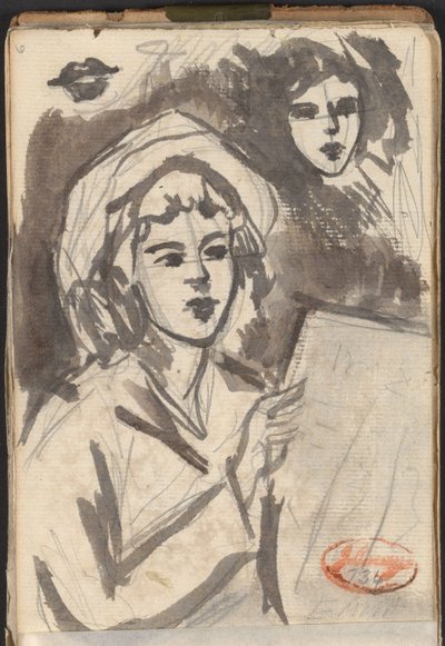 Læsende kvinde og ansigtsstudie af George Romney