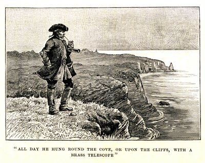 Kaptajn Billy Bones ser piraternes ankomst fra klippen af George Roux