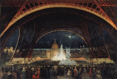 Natfest på Verdensudstillingen i 1889 under Eiffeltårnet, ca. 1889. af George Roux