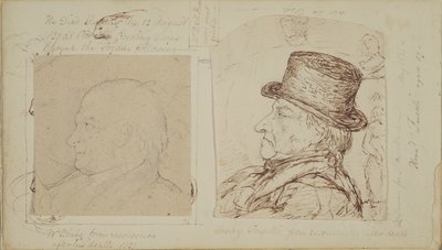 Studier af kaniner med overlejrede portrætter af William Blake og Henry Fuseli (grafit og blæk på papir) af George Samuel