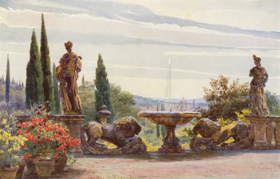 Italienske haver: Firenze fra Villa Palmieri (farvelitografi) af George Samuel Elgood