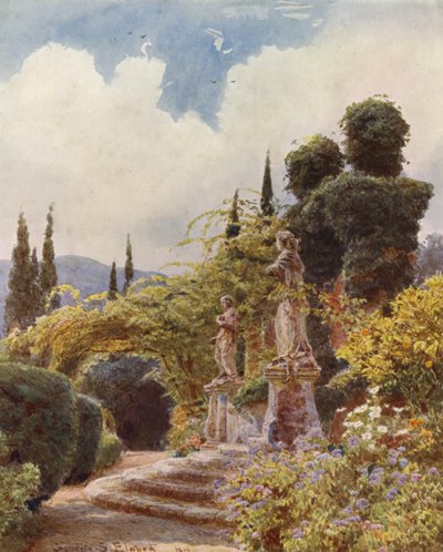 Italienske haver: Port, Villa Arson (farvelitografi) af George Samuel Elgood