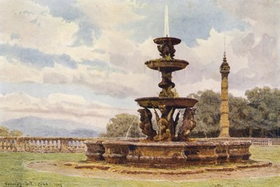 Italienske haver: Drage-fontænen, Villa Mondragone (farvelitografi) af George Samuel Elgood