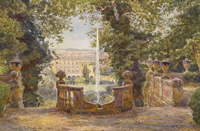 Italienske haver: Øvre terrasse, Villa Corsini (farvelitografi) af George Samuel Elgood