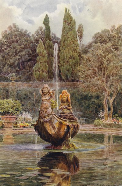 Italienske haver: Villa Aldobrandini, fontæne i parterre (farvelitografi) af George Samuel Elgood