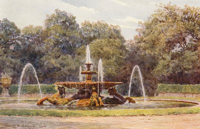 Italienske haver: Villa Borghese, Søhestefontænen (farvelitografi) af George Samuel Elgood