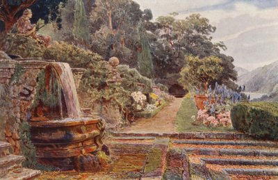 Italienske haver: Villa Cicogna, nedenfor kaskaden (farvelitografi) af George Samuel Elgood